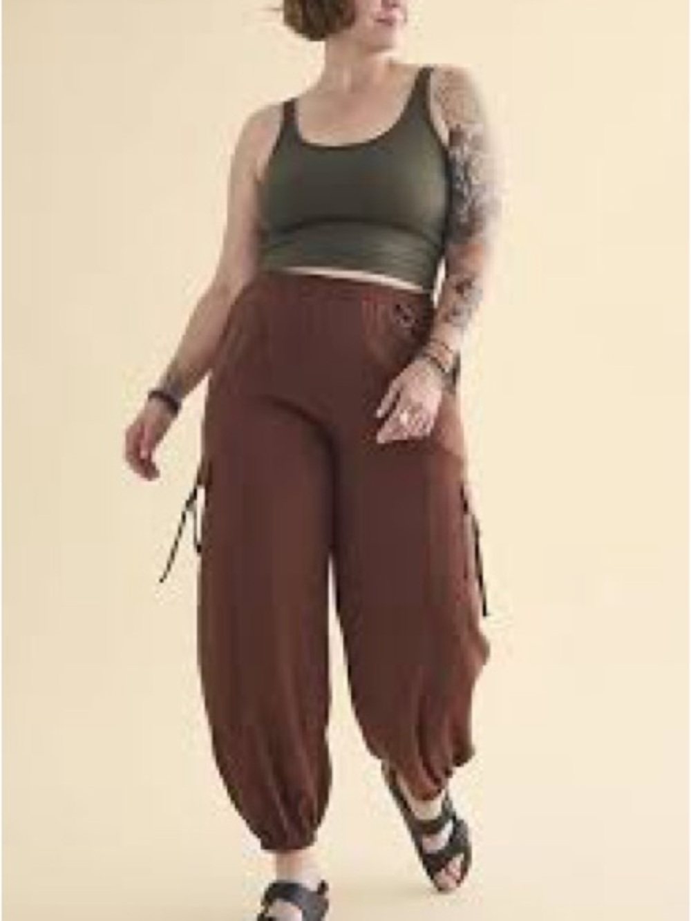 EARTHBOUND Wide-Leg Cargo Harem Pants in Brown